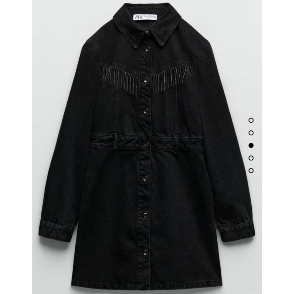 Zara Black Denim Dress with Crystal Fringe
